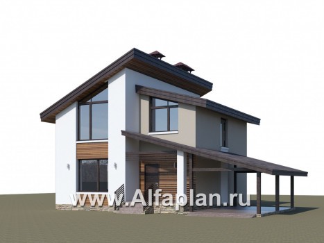 Проекты домов Альфаплан - «Оптима»- стильный небольшой дом с гаражом-навесом - превью дополнительного изображения №1