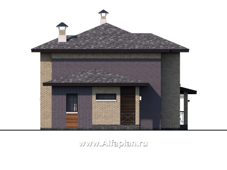 «Стимул» - проект двухэтажного дома с угловой террасой, из кирпича, планировка с кабинетом на 1 эт, в современном стиле - превью фасада дома