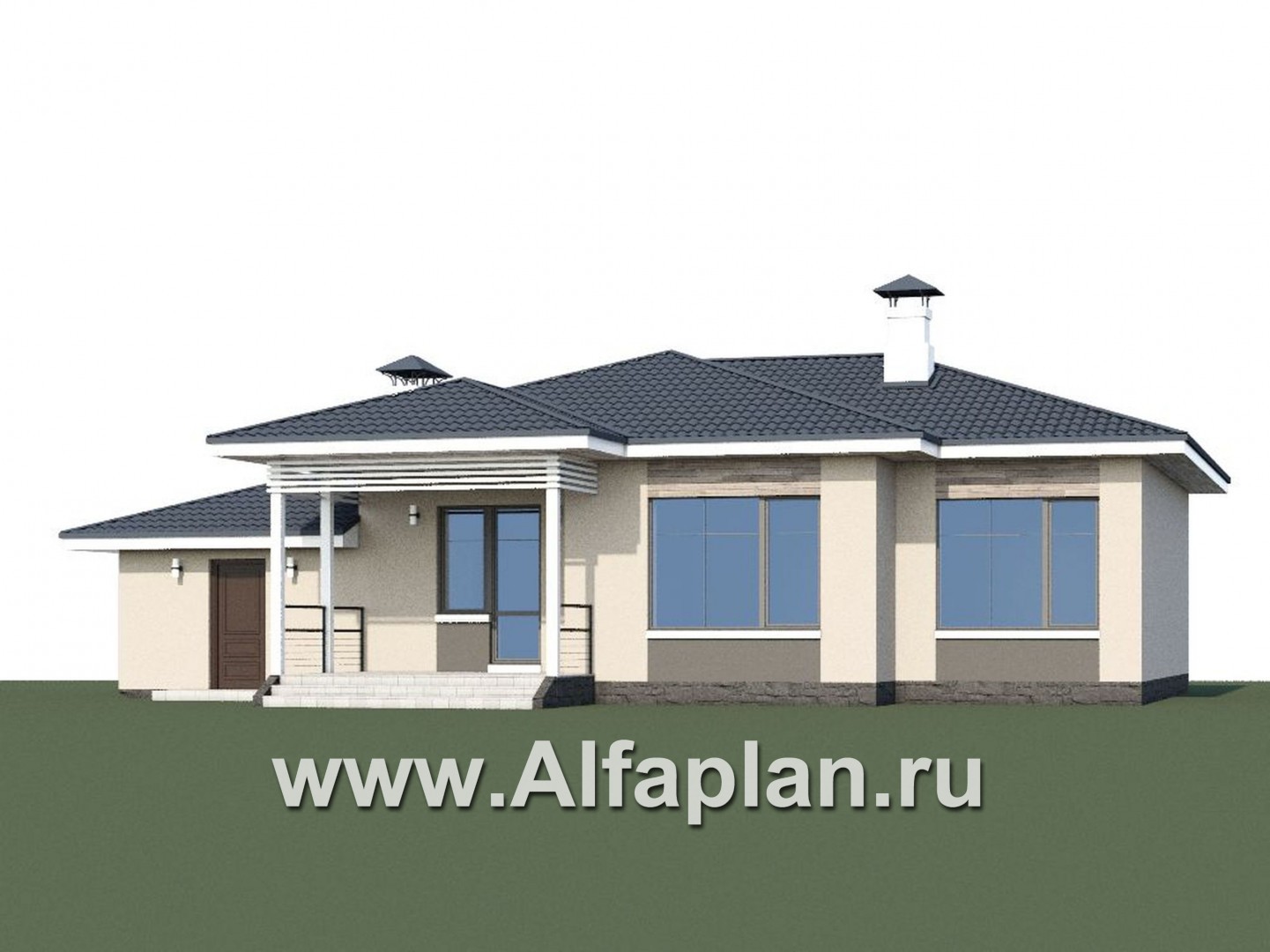 Проекты домов Альфаплан - «Бирюса» - одноэтажный коттедж для небольшой семьи, с теплым гаражом - дополнительное изображение №1