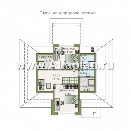 Проекты домов Альфаплан - «Простоквашино» - дом для маленького участка с жилой мансардой - превью плана проекта №2