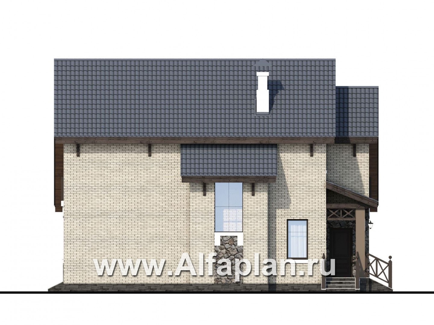 Проекты домов Альфаплан - «Простор» - компактный кирпичный дом с просторной гостиной - изображение фасада №3