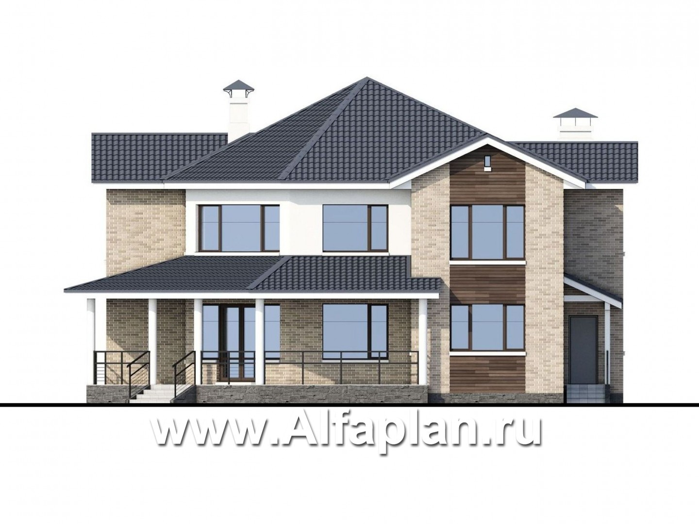 Проекты домов Альфаплан - «Махаон» - эксклюзивный дом с диагональным построением - изображение фасада №3