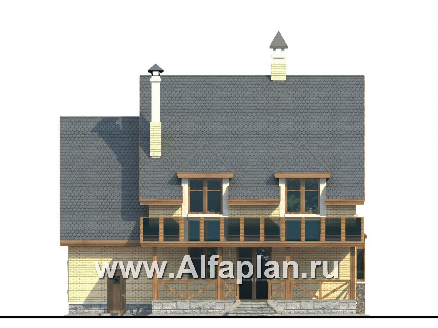 Проекты домов Альфаплан - «Норд» - проект двухэтажного загородного дома с гаражом и террасой - изображение фасада №4