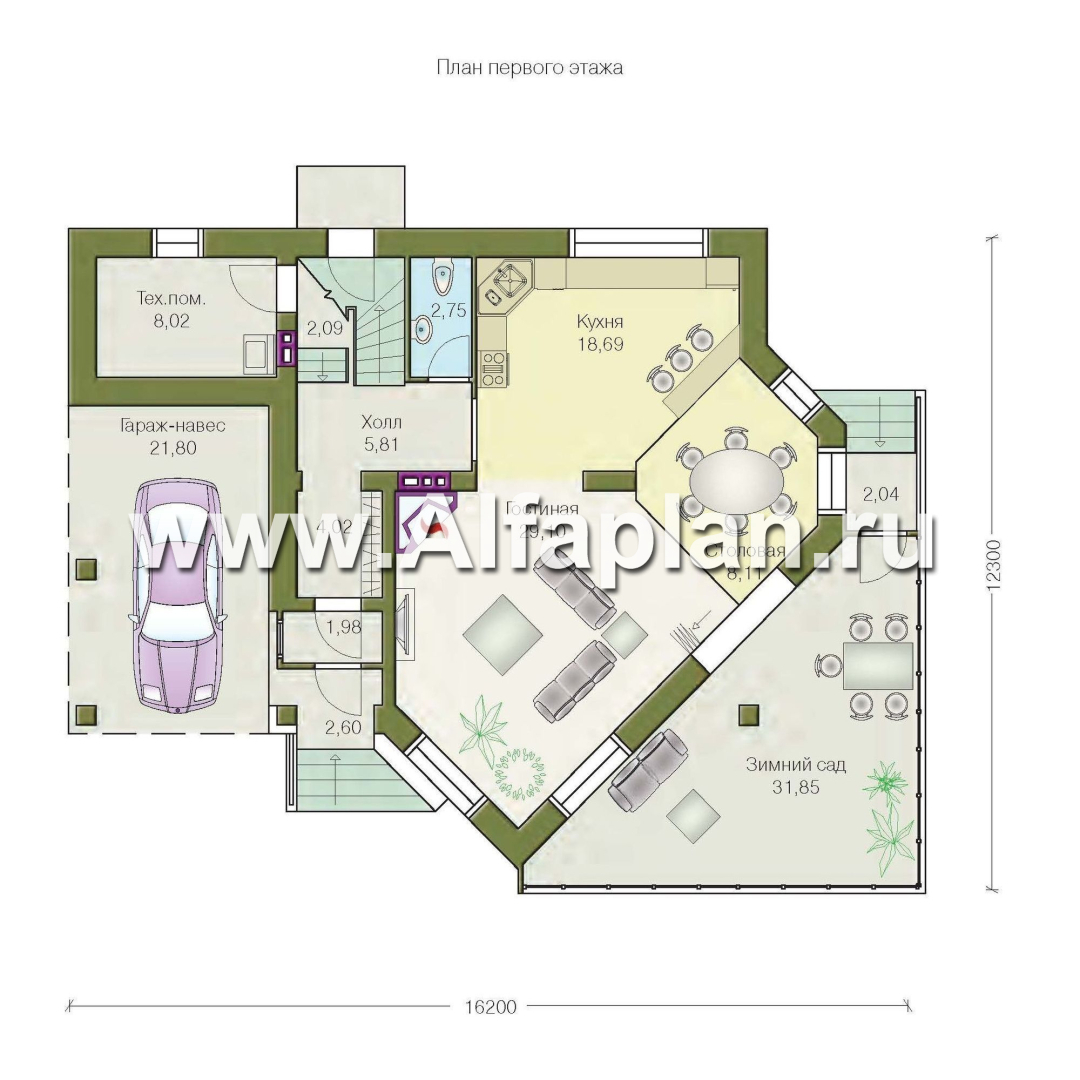 Проекты домов Альфаплан - «Кристалл» - загородный дом с оранжереей - изображение плана проекта №1