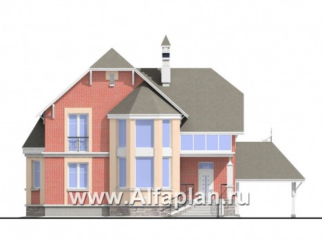 Проекты домов Альфаплан - «Фаворит» - коттедж с эркером и навесом для машины - превью фасада №1