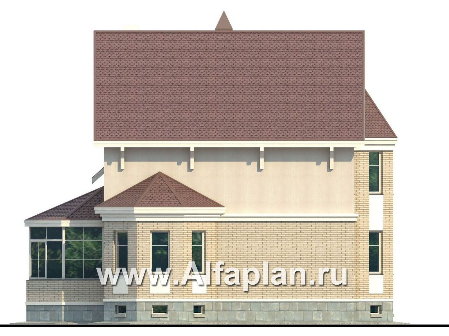 Проекты домов Альфаплан - «Успех Плюс» — удобный коттедж с цокольным этажом - изображение фасада №3