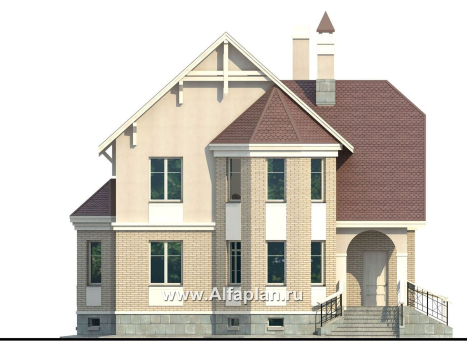 Проекты домов Альфаплан - «Успех Плюс» — удобный коттедж с цокольным этажом - превью фасада №1