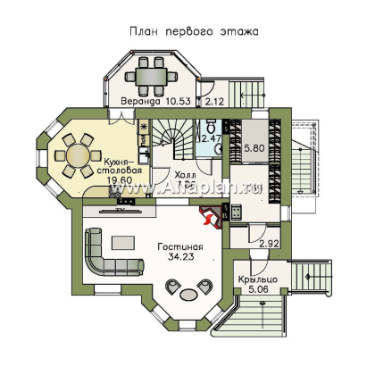 Проекты домов Альфаплан - «Успех Плюс» — удобный коттедж с цокольным этажом - превью плана проекта №2