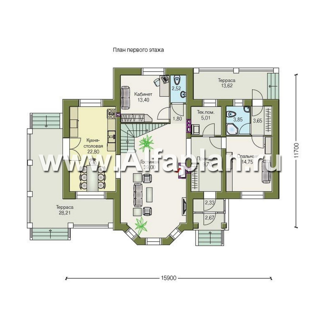 Проекты домов Альфаплан - «Шереметьев» - проект дома с большой открытой террасой - план проекта №1