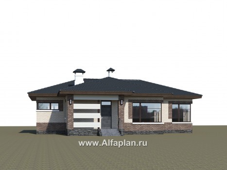 Проекты домов Альфаплан - «Авалон» - стильный одноэтажный дом с угловым остеклением - превью дополнительного изображения №1
