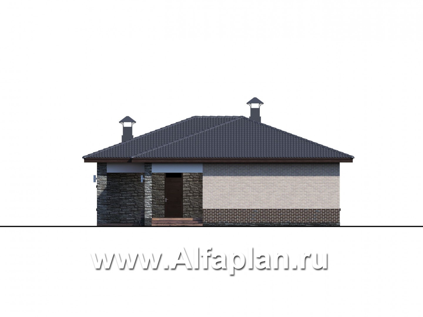 Проекты домов Альфаплан - «Алазея» - просторный одноэтажный дом с сауной и террасой - изображение фасада №4