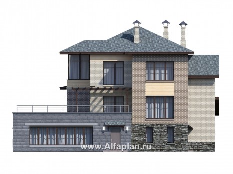 Проекты домов Альфаплан - «Амур» - трехэтажный особняк с гаражом и бассейном - превью фасада №3