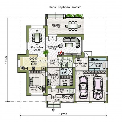 Проекты домов Альфаплан - "Монтекки" - двухэтажный коттедж с гаражом на две машины - превью плана проекта №1