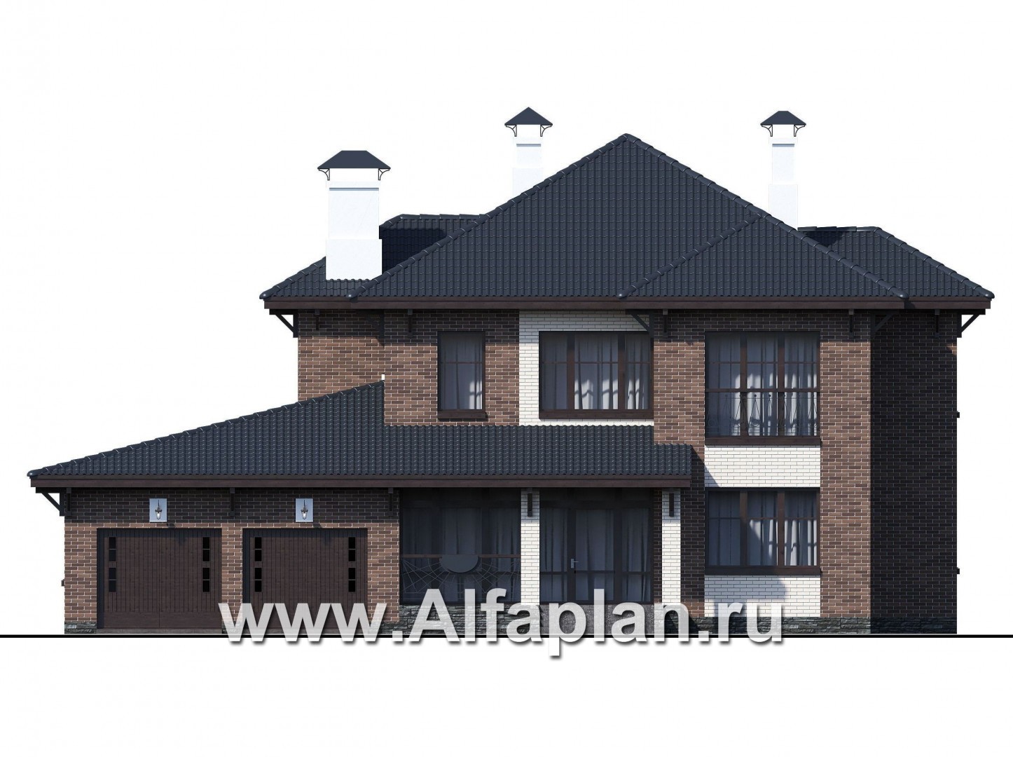 Проекты домов Альфаплан - "Монтекки" - двухэтажный коттедж с гаражом на две машины - изображение фасада №1