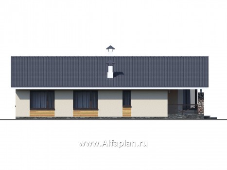 Проекты домов Альфаплан - «Вектор Плюс» - одноэтажный дом с тремя спальнями, террасой и сауной - превью фасада №4