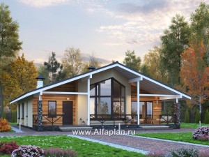 Проекты домов Альфаплан - «Вектор Плюс» - одноэтажный дом с тремя спальнями, террасой и сауной - превью основного изображения