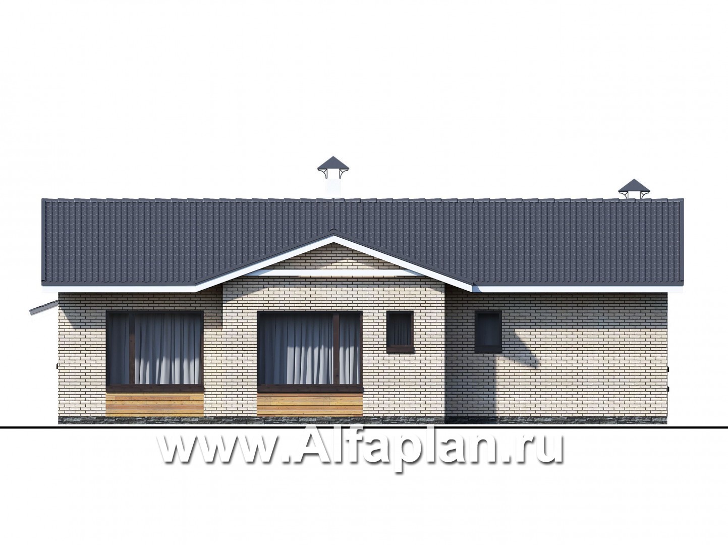 Проекты домов Альфаплан - «Вектор» - одноэтажный дом с большим остеклением гостиной - изображение фасада №3