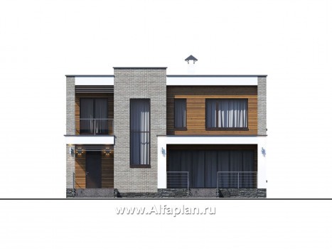 «Эрго» - проект дома 10х12м, с террасой, с удобной планировкой и с плоской кровлей - превью фасада дома