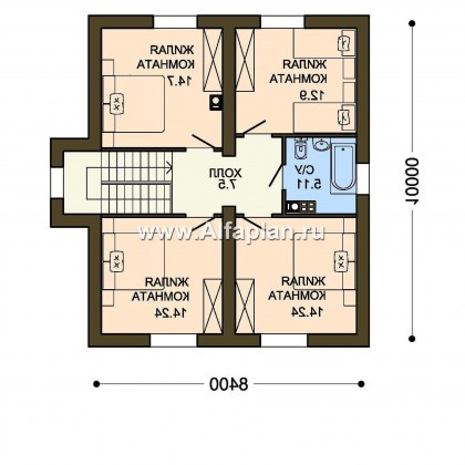 Проект дома из газобетона с мансардой, план с кабинетом на 1 эт, в стиле шале - превью план дома