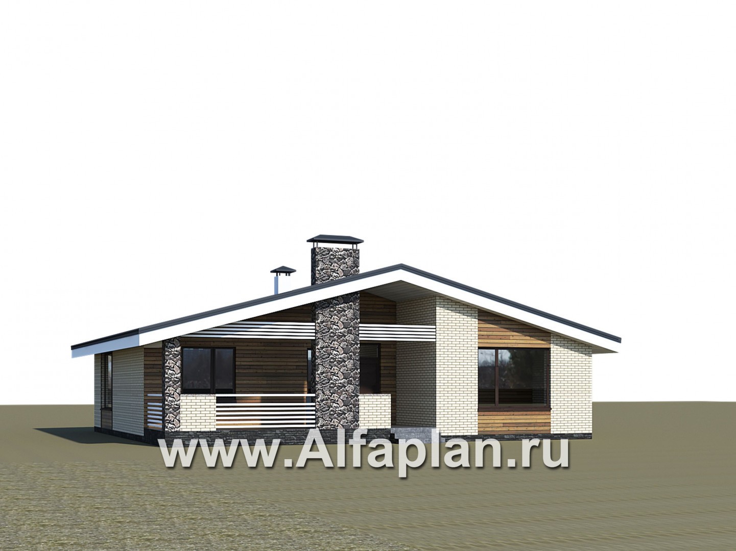 Проекты домов Альфаплан - «Веда» - проект одноэтажного дома с двускатной кровлей (три спальни) - дополнительное изображение №3