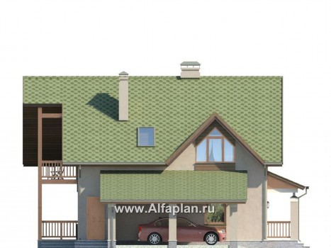 Проекты домов Альфаплан - Проект мансардного дома с навесом для машины - превью фасада №2