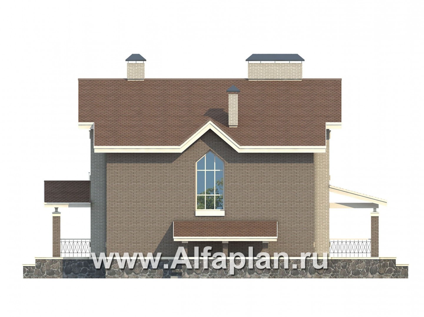 Проекты домов Альфаплан - Проект кирпичного особняка с цокольным этажом - изображение фасада №2