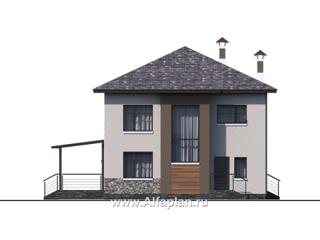 «Печора» - проект двухэтажного дома, в современном стиле, с сауной и с террасой, мастер спальня - превью фасада дома