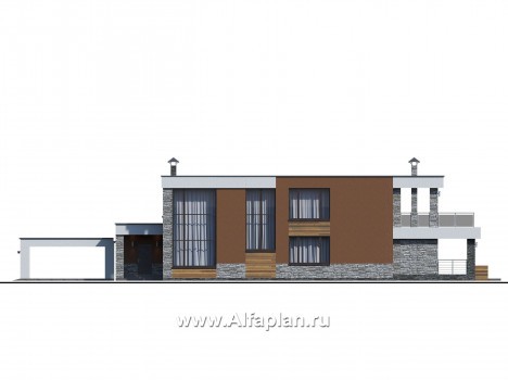 Проекты домов Альфаплан - «Бетельгейзе» - хай-тек вилла с плоской кровлей - превью фасада №4