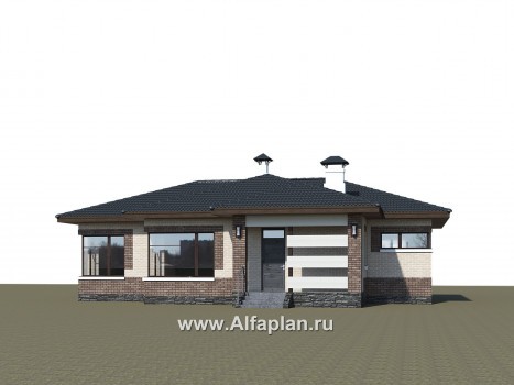 Проекты домов Альфаплан - «Авалон» - стильный одноэтажный дом с угловым остеклением - превью дополнительного изображения №1