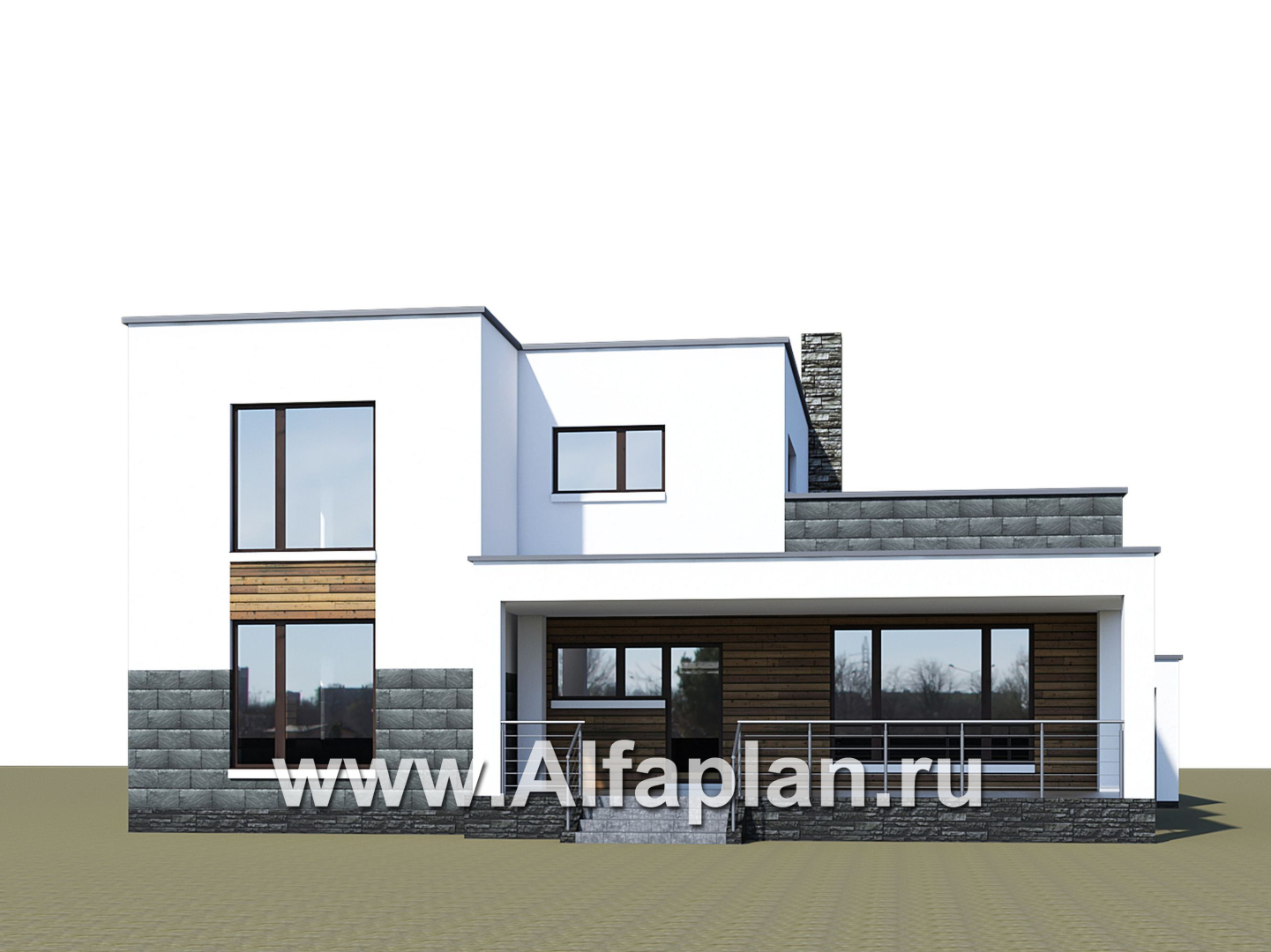 Проекты домов Альфаплан - «Футура» - современный двухэтажный дом с плоской кровлей и гаражом-навесом - дополнительное изображение №2