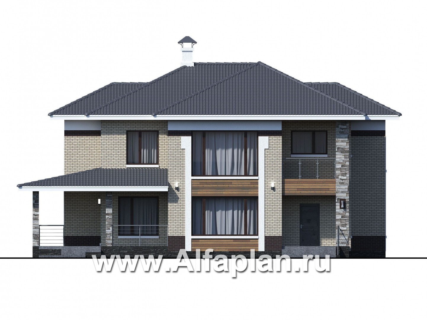 Проекты домов Альфаплан - «Фрида» - проект современного двухэтажного дома с удобной планировкой - изображение фасада №1