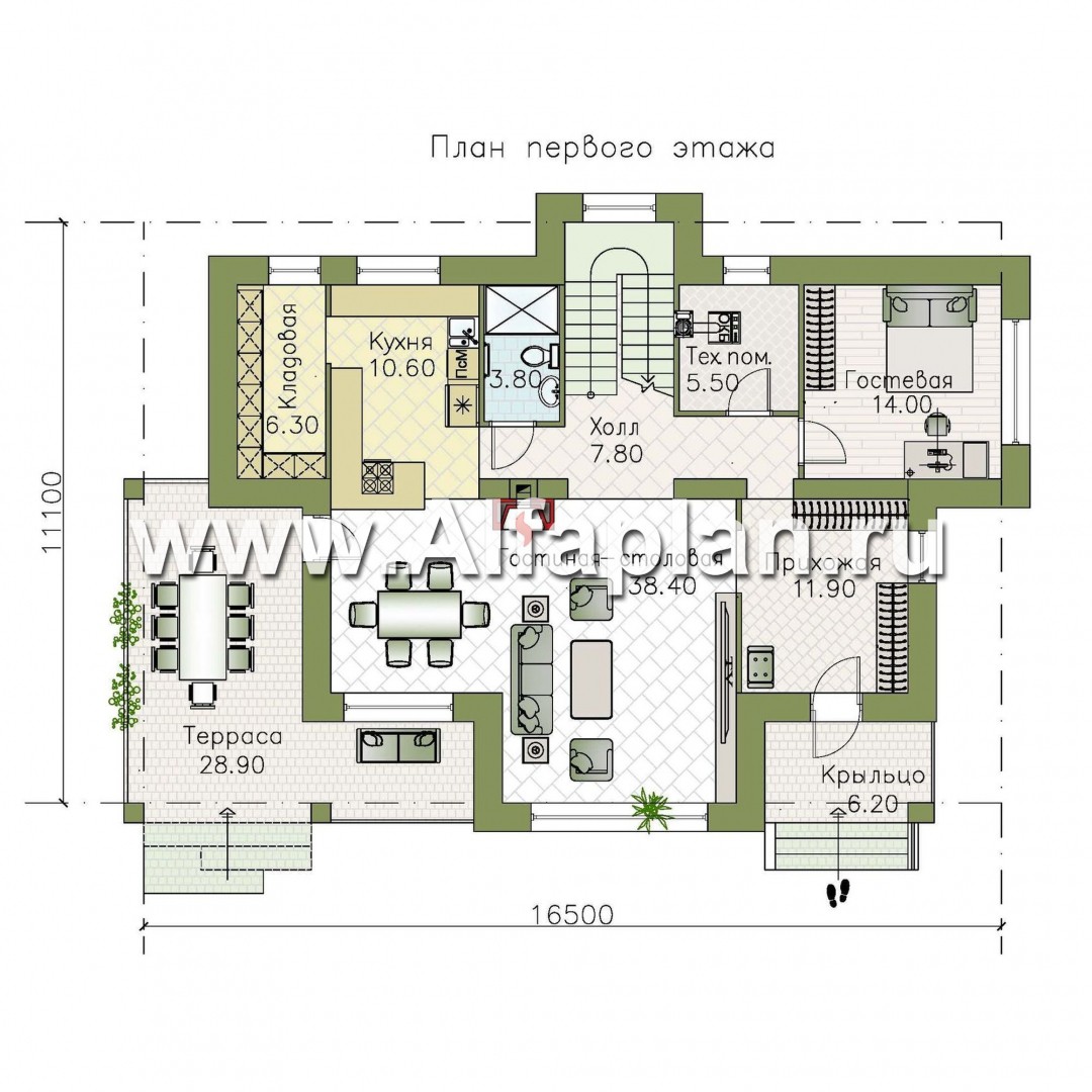 Проекты домов Альфаплан - «Фрида» - проект современного двухэтажного дома с удобной планировкой - план проекта №1