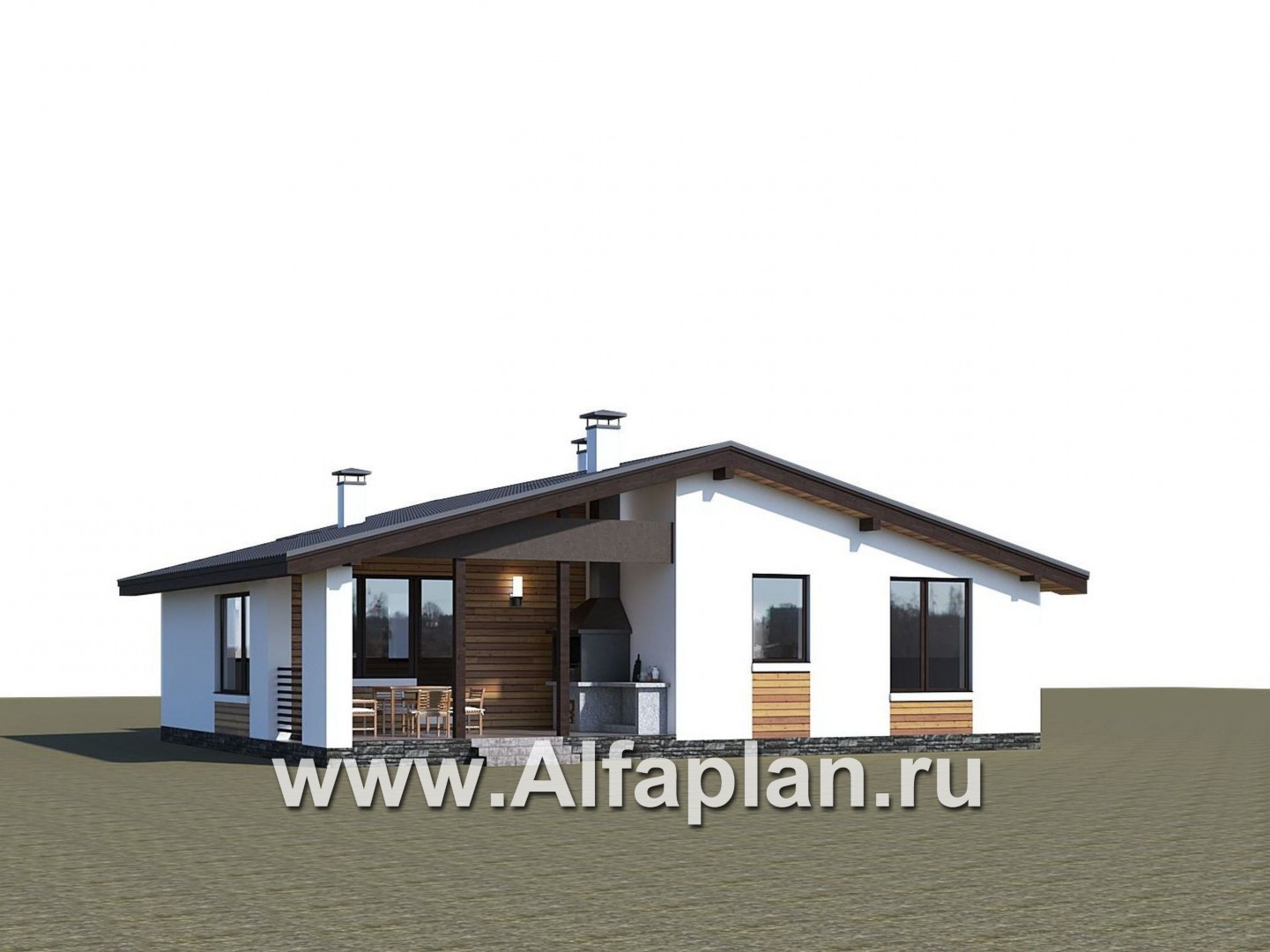 Проекты домов Альфаплан - «Калисто» - одноэтажный коттедж с гаражом на два автомобиля - дополнительное изображение №1