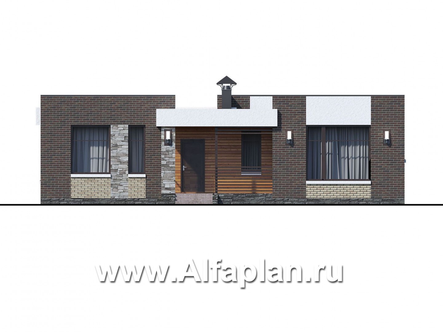 Проекты домов Альфаплан - «Бенуа» - стильный коттедж с плоской кровлей - изображение фасада №1