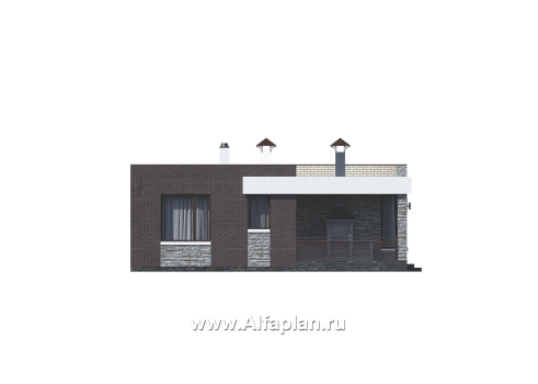 Проекты домов Альфаплан - «Дега» - современный одноэтажный дом с плоской кровлей - превью фасада №3