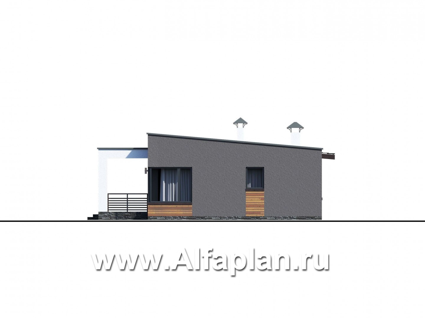 Проекты домов Альфаплан - Проект одноэтажного дома с тремя спальнями - изображение фасада №4
