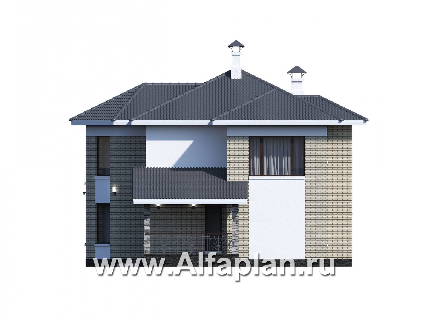 Проекты домов Альфаплан - «Меркурий» - классический двухэтажный дом с мастер-спальней в эркере - изображение фасада №4