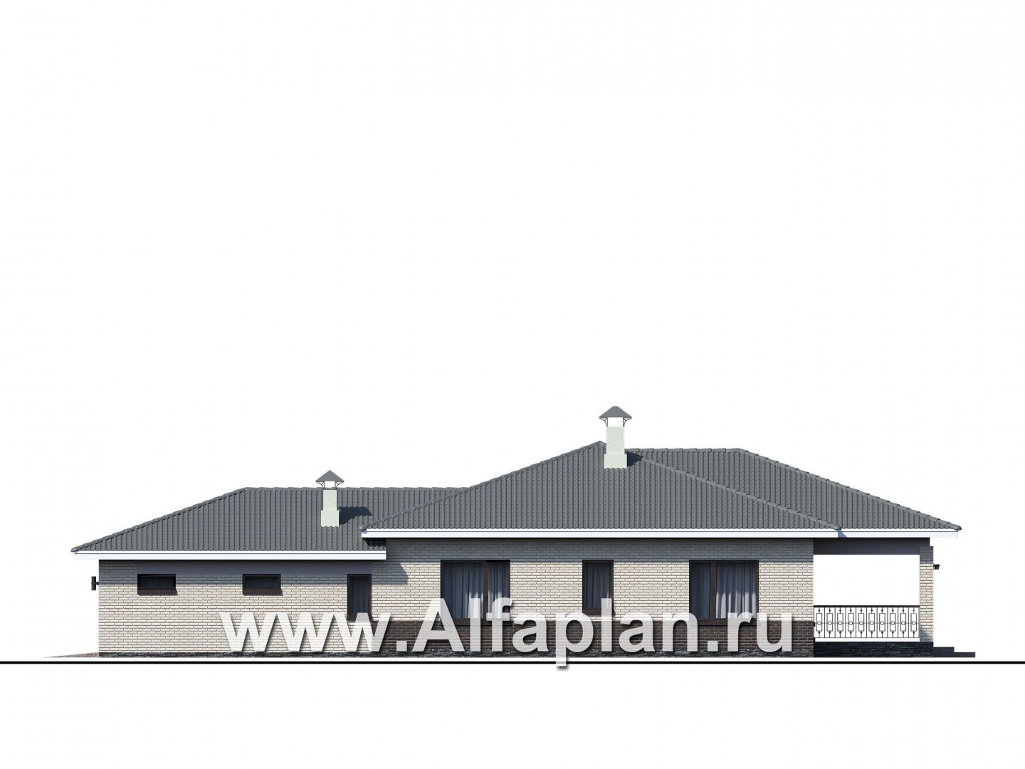 Проекты домов Альфаплан - «Зодиак» - одноэтажный коттедж с большим гаражом - изображение фасада №2