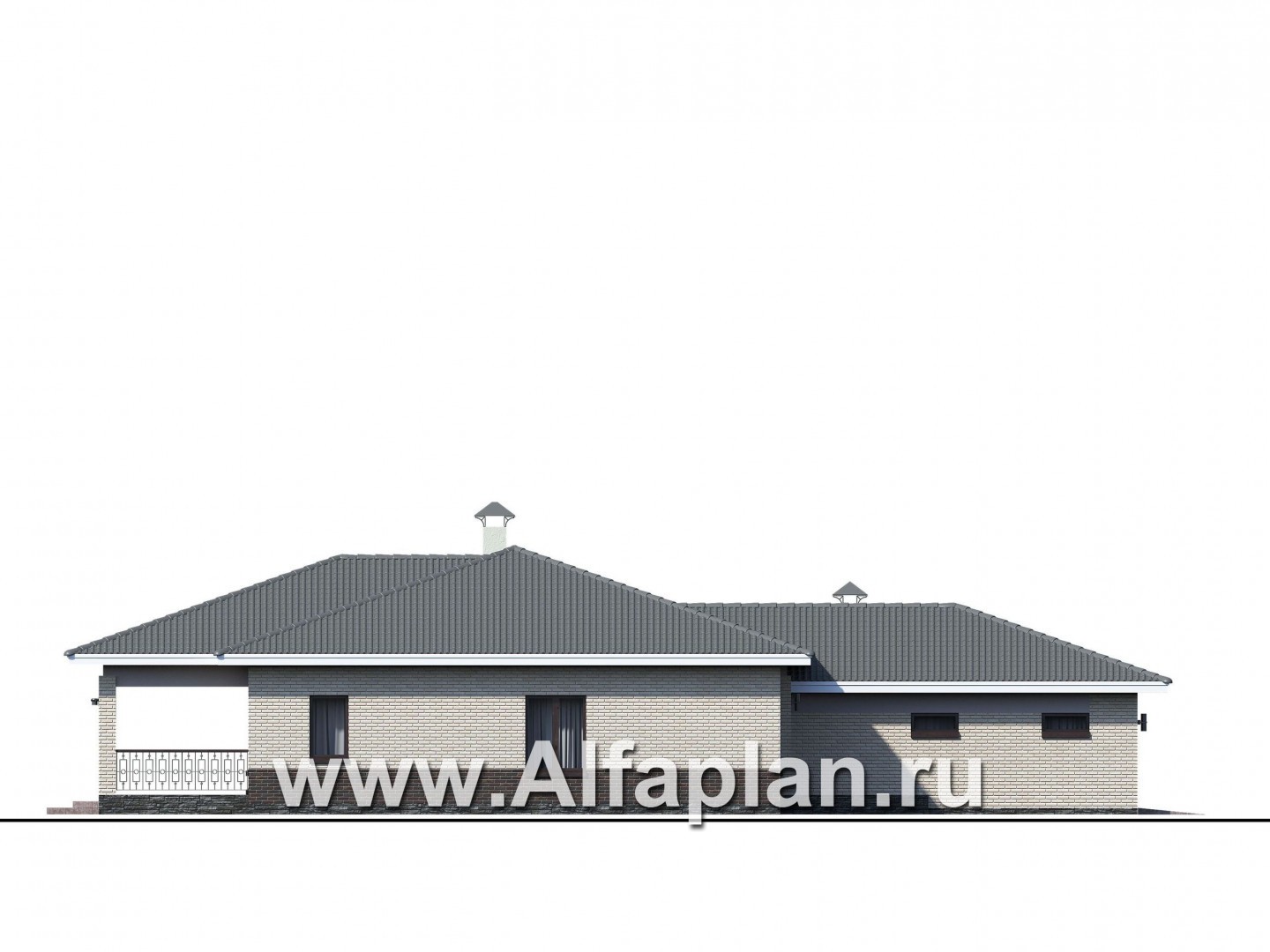 Проекты домов Альфаплан - «Зодиак» - одноэтажный коттедж с большим гаражом - изображение фасада №4