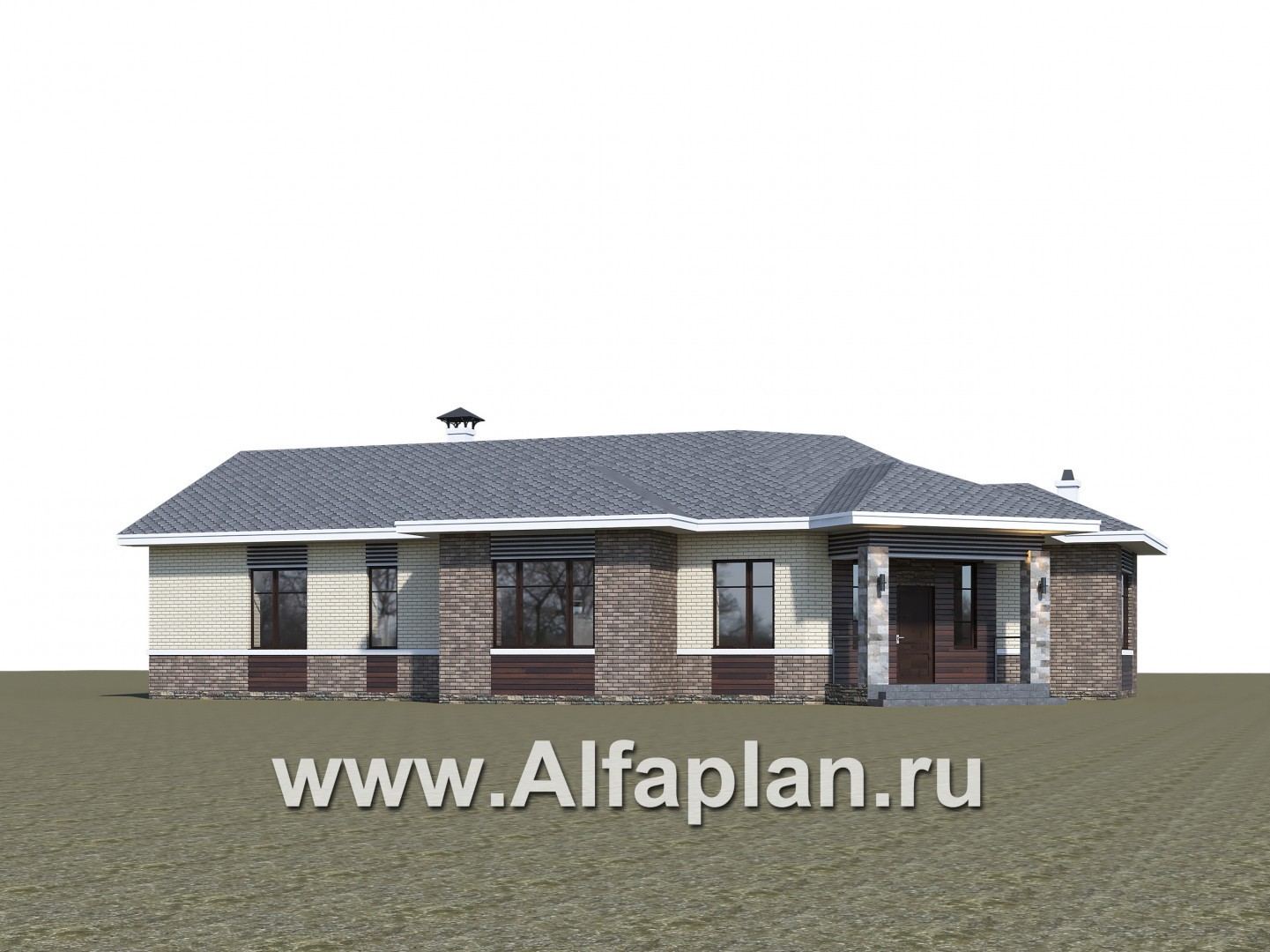 Проекты домов Альфаплан - «Модуль» — одноэтажный дом с диагональным планом, 4 спальни - дополнительное изображение №2