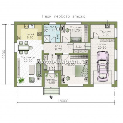 «Вотчина» - проект одноэтажного дома, в классическом стиле, с гаражом - превью план дома