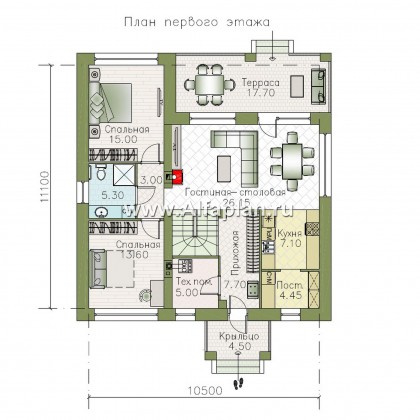 Проекты домов Альфаплан - "Перспектива" - проект компактного дома с мансардой - превью плана проекта №1
