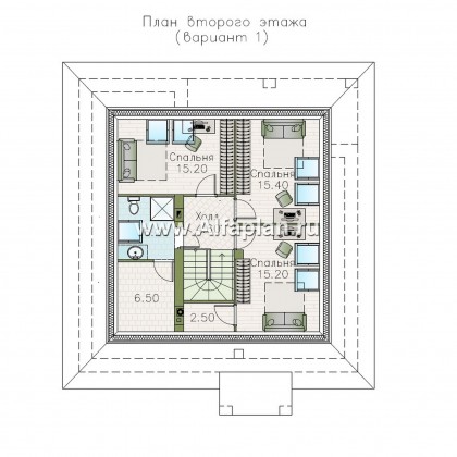 Проекты домов Альфаплан - "Перспектива" - проект компактного дома с мансардой - превью плана проекта №2