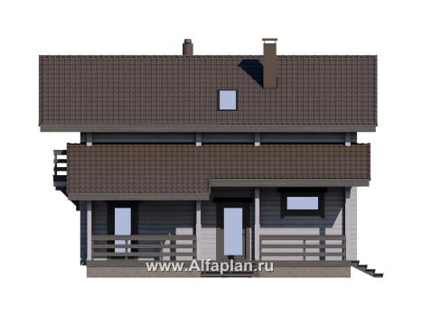 Проект двухэтажного дома из бруса, планировка с кабинетом на 1 эт и с террасой - превью фасада дома