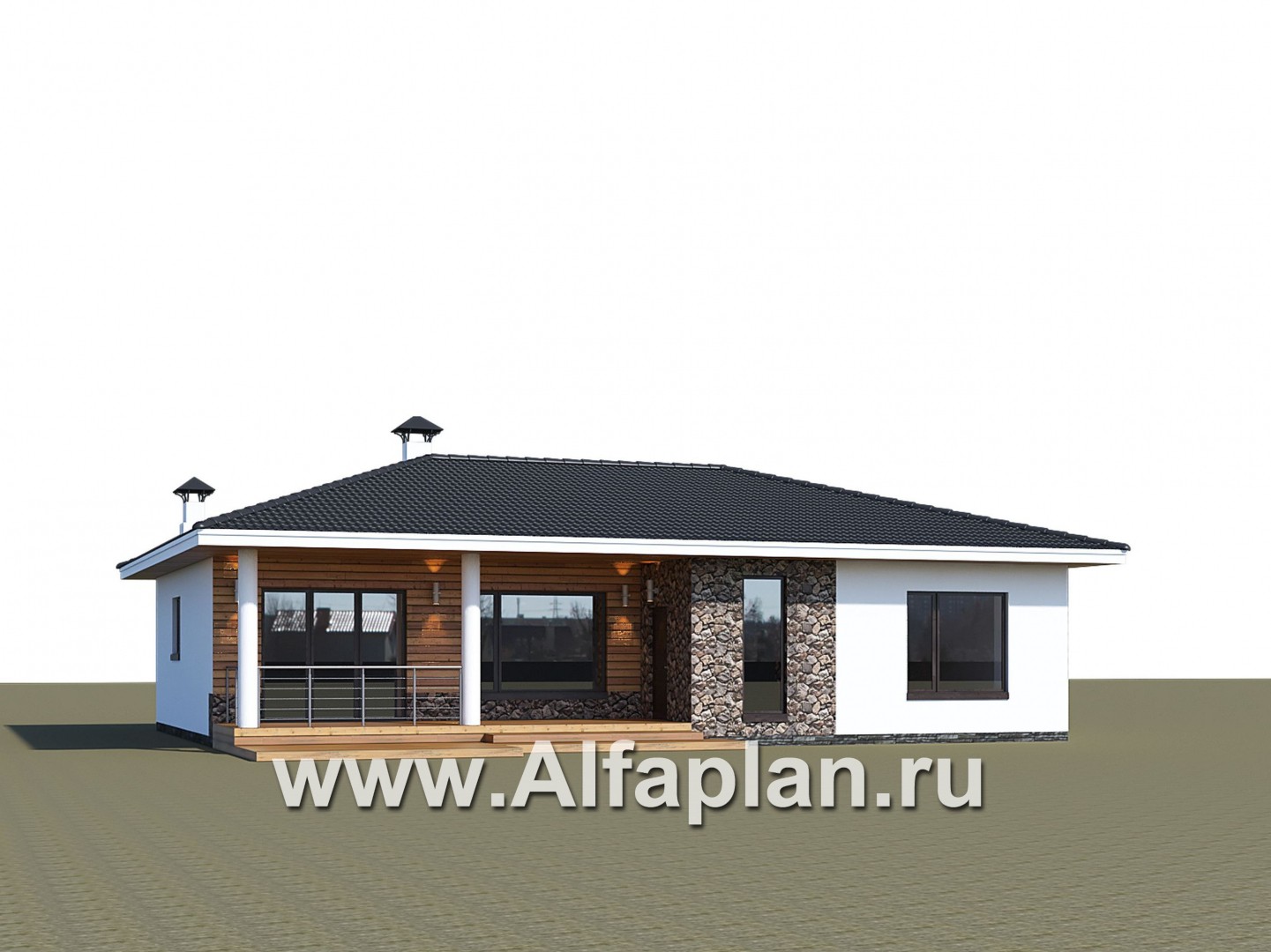 Проекты домов Альфаплан - "Гравитация" - проект одноэтажного дома с тремя спальнями - дополнительное изображение №1