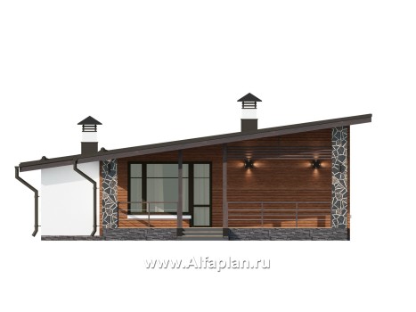 Проекты домов Альфаплан - Проект одноэтажного дома из газобетона, с гаражом - превью фасада №4