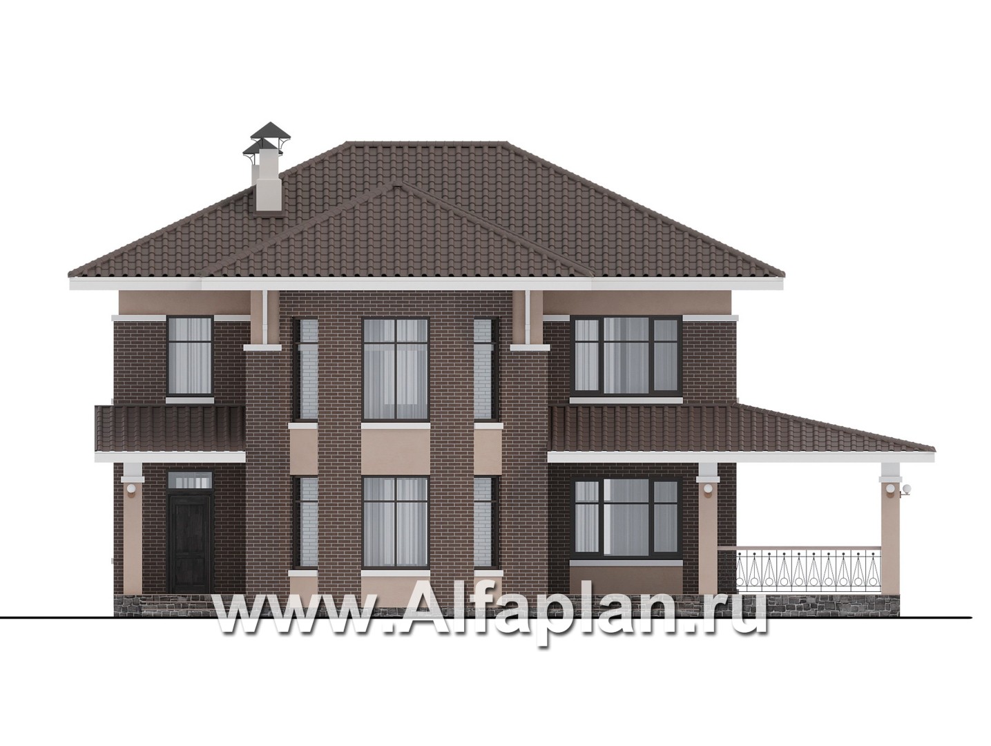 Проекты домов Альфаплан - Проект двухэтажного дома с эркером и лестницей в гостиной - изображение фасада №1