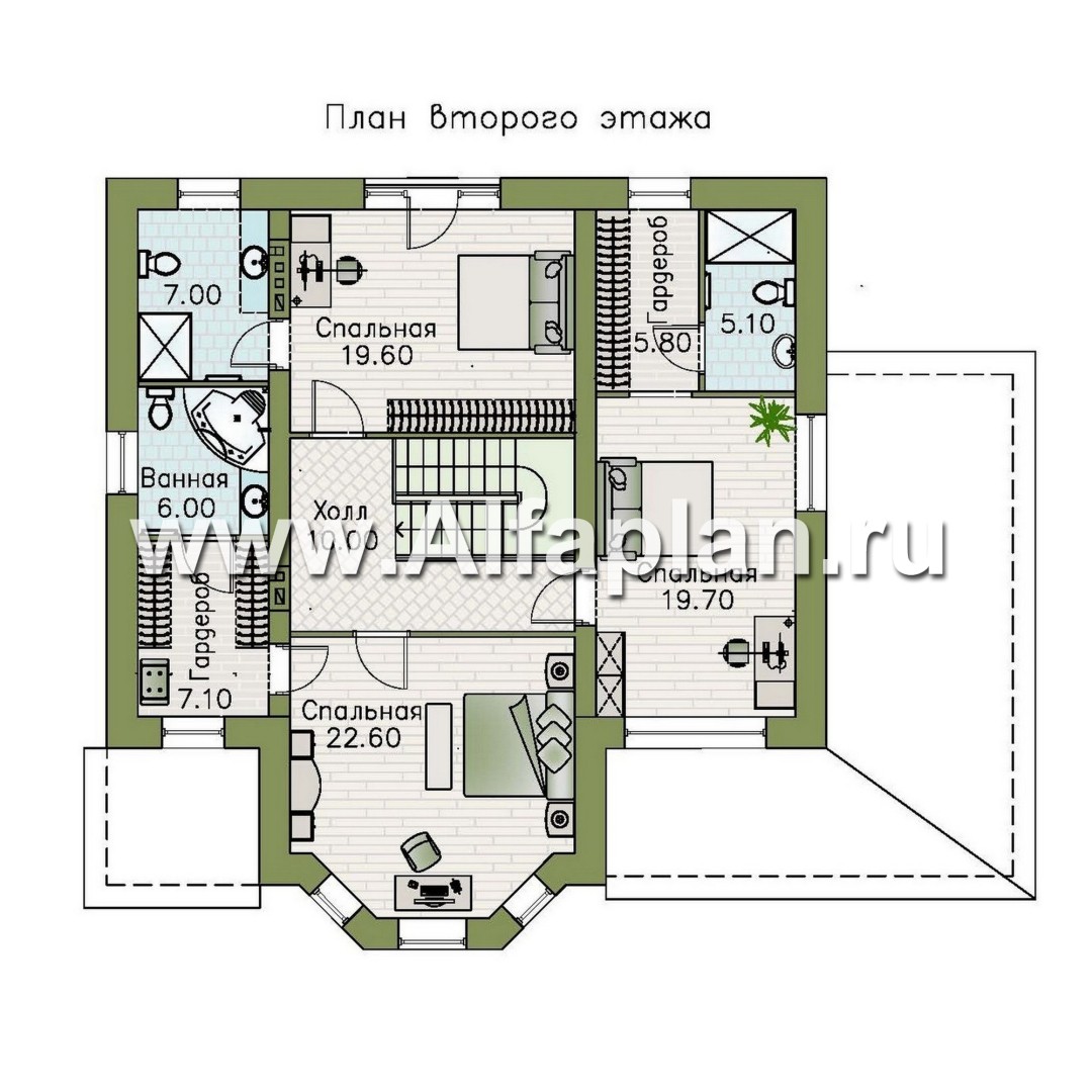 Проекты домов Альфаплан - Проект двухэтажного дома с эркером и лестницей в гостиной - изображение плана проекта №2