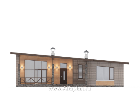 «Стрелец» -проект современного одноэтажного дома с террасой, с односкатной крышей - превью фасада дома