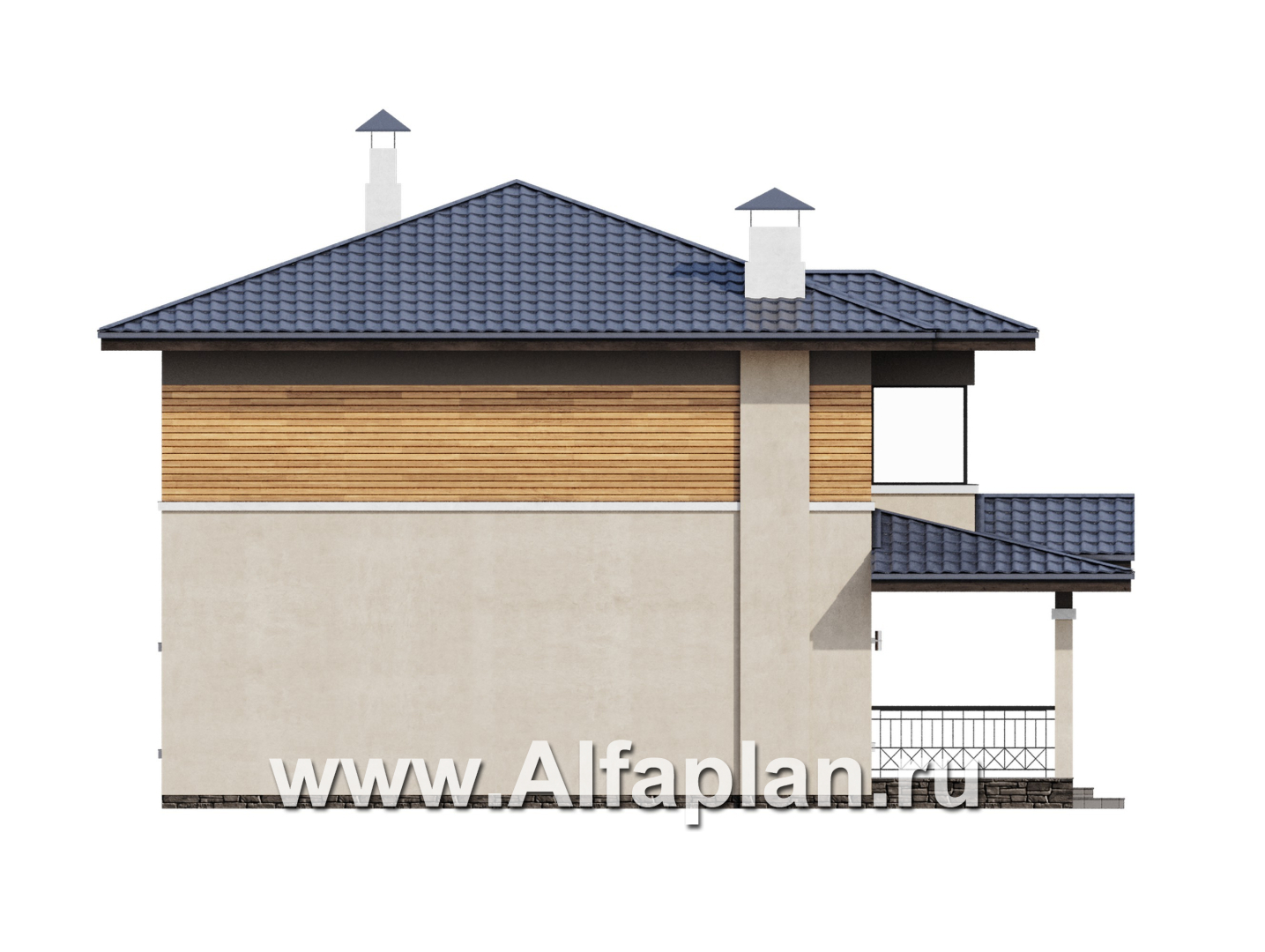 Проекты домов Альфаплан - "Невада" - проект дома из газобетона в стиле Райта - изображение фасада №3